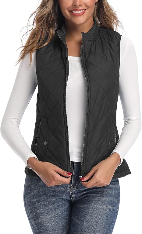 LONGKING Women's Vest Stand Collar Lightweight Zip Quilted Vest for Women