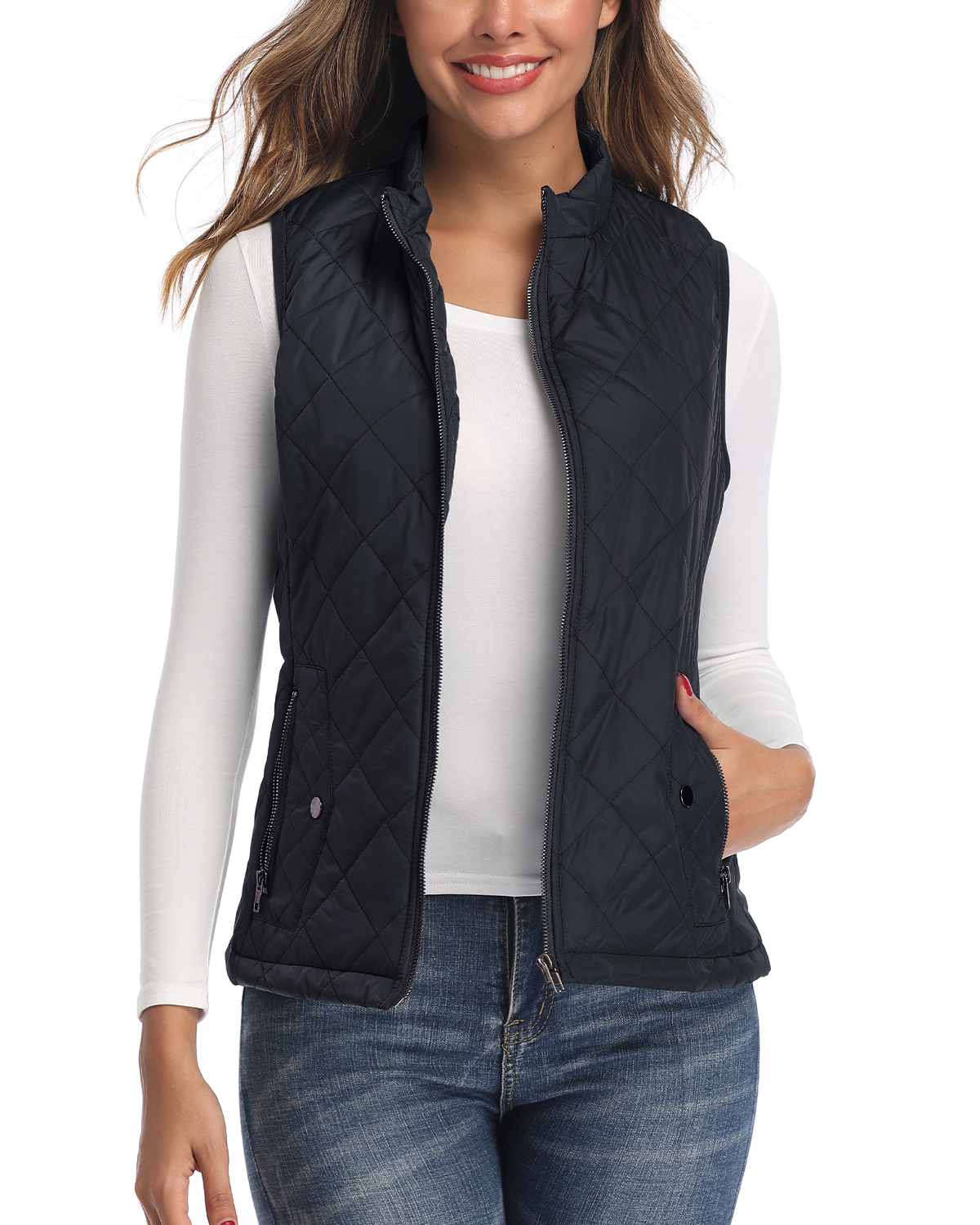 LONGKING Women's Vest Stand Collar Lightweight Zip Quilted Vest for Women