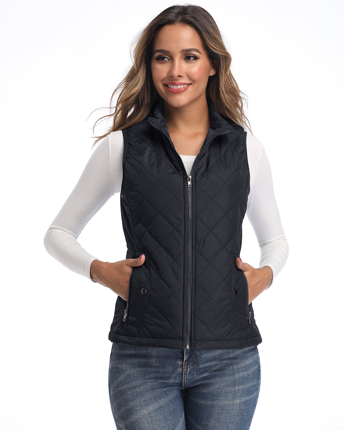 LONGKING Women's Vest Stand Collar Lightweight Zip Quilted Vest for Women