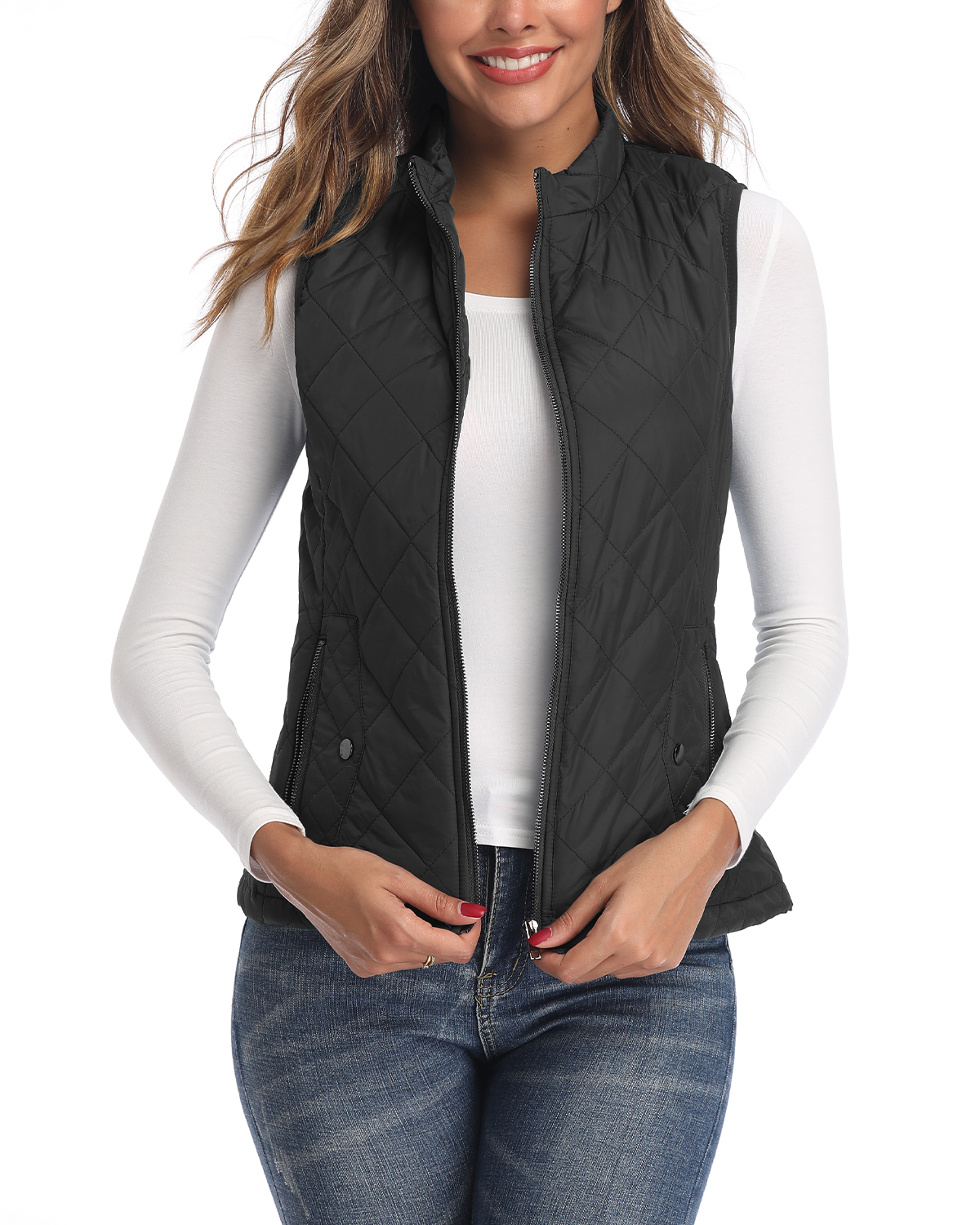 LONGKING Women's Vest Stand Collar Lightweight Zip Quilted Vest for Women