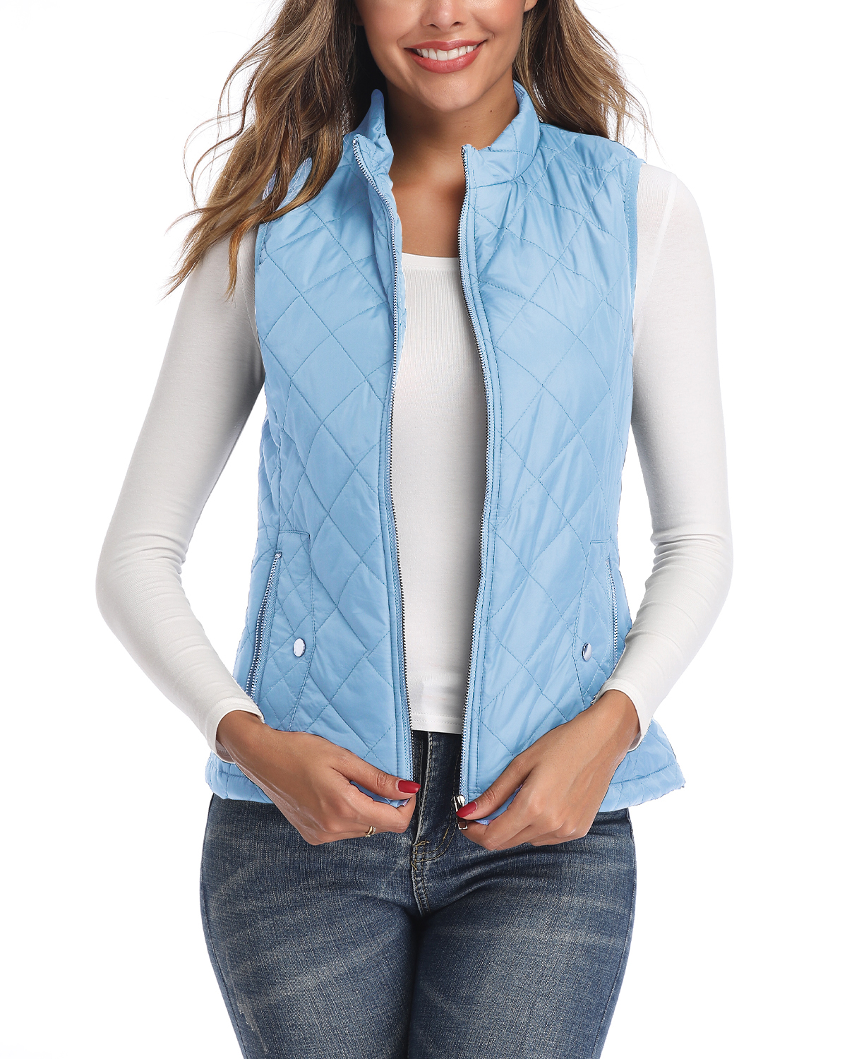 LONGKING Women's Vest Stand Collar Lightweight Zip Quilted Vest for Women