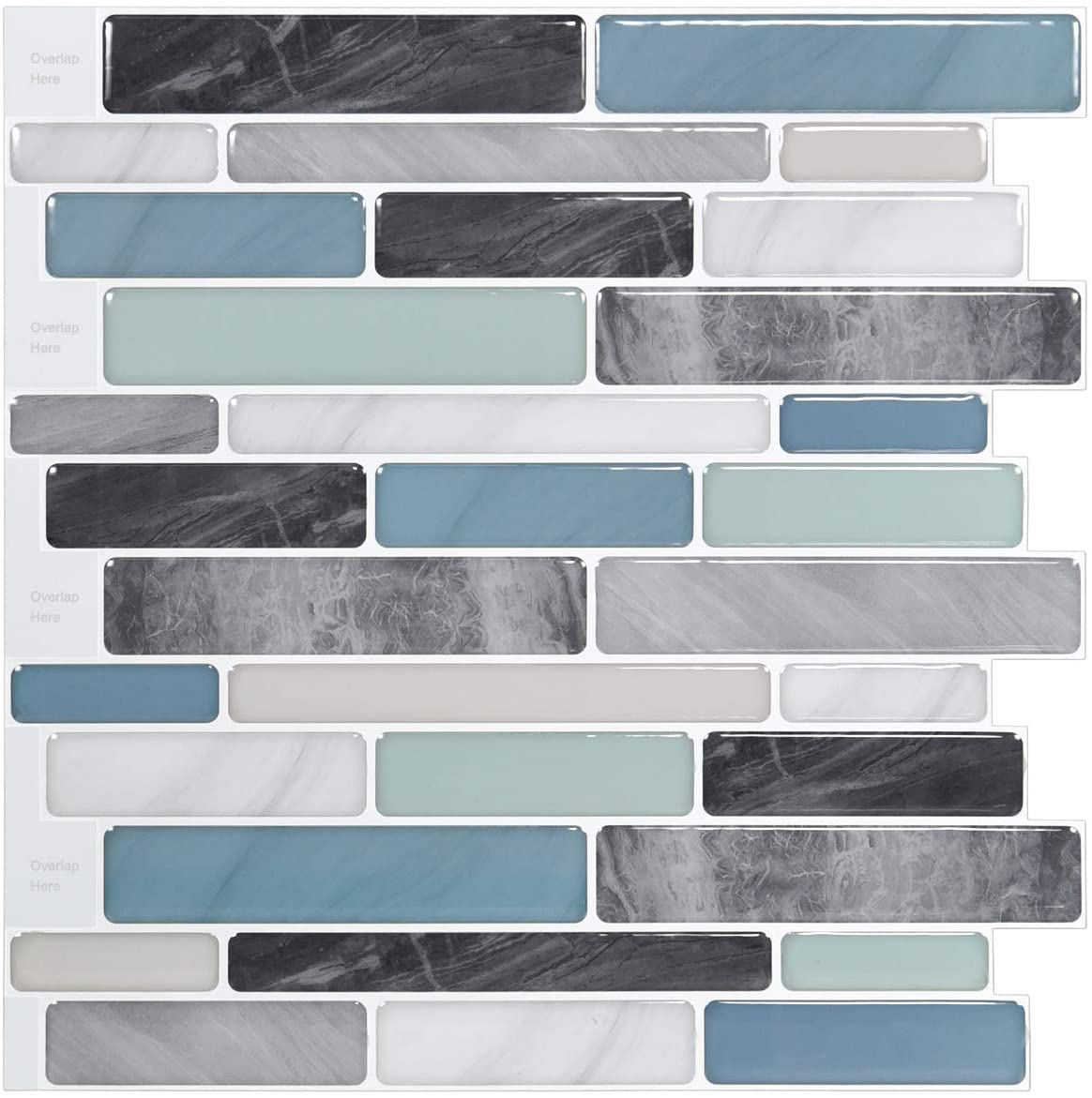 Self-Adhesive Kitchen Backsplash, Marble Look Decorative Tiles (10 Tiles)