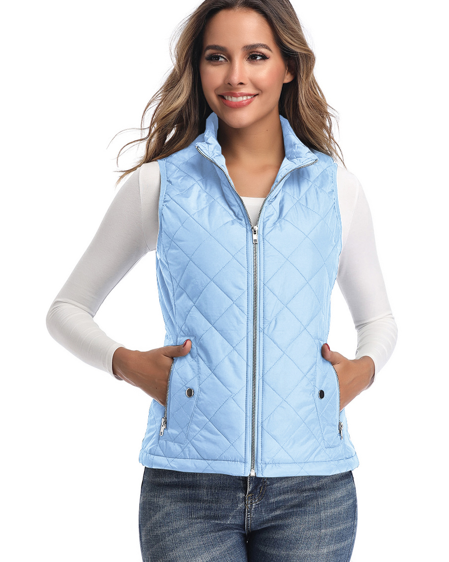 LONGKING Women's Vest Stand Collar Lightweight Zip Quilted Vest for Women