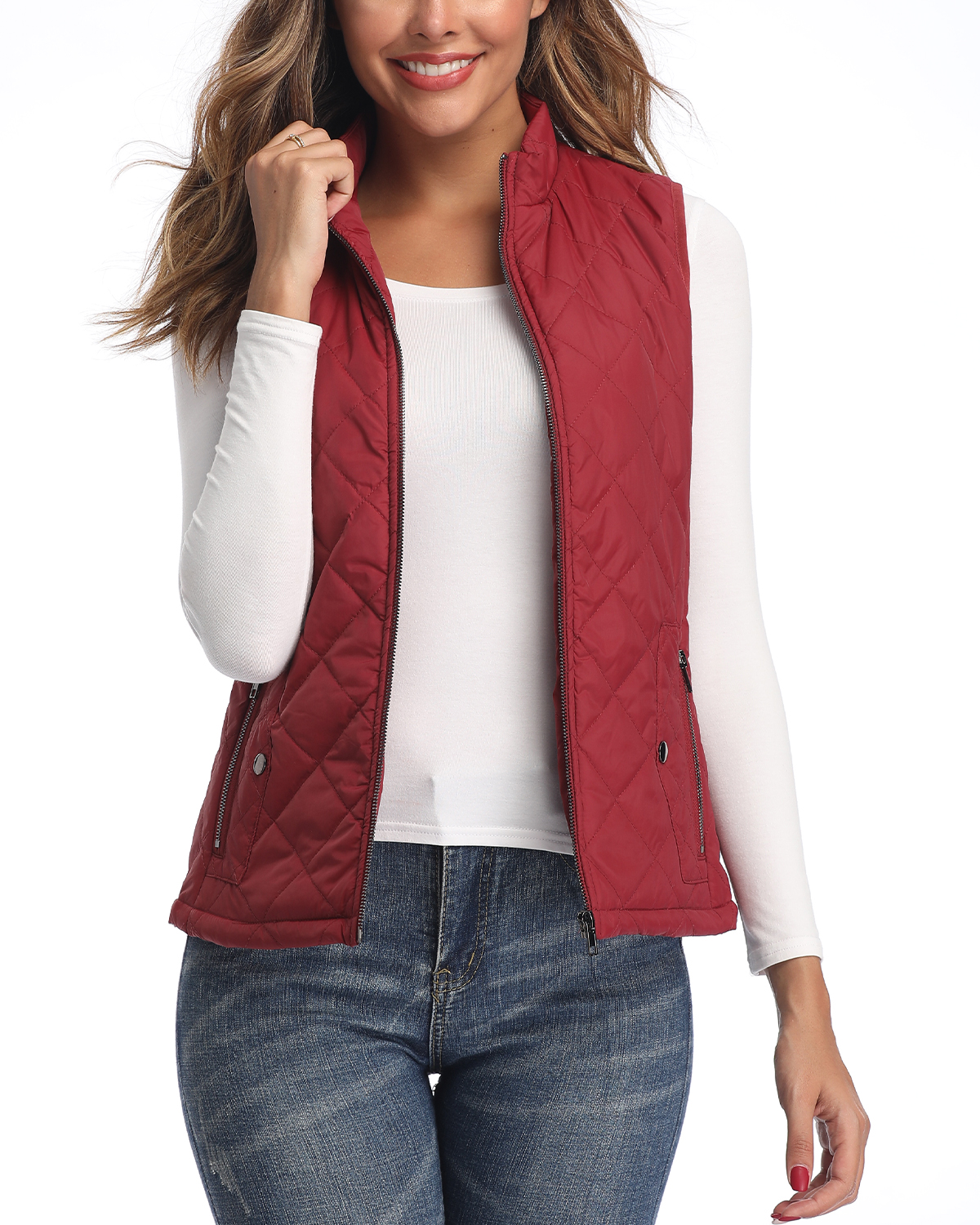 LONGKING Women's Vest Stand Collar Lightweight Zip Quilted Vest for Women