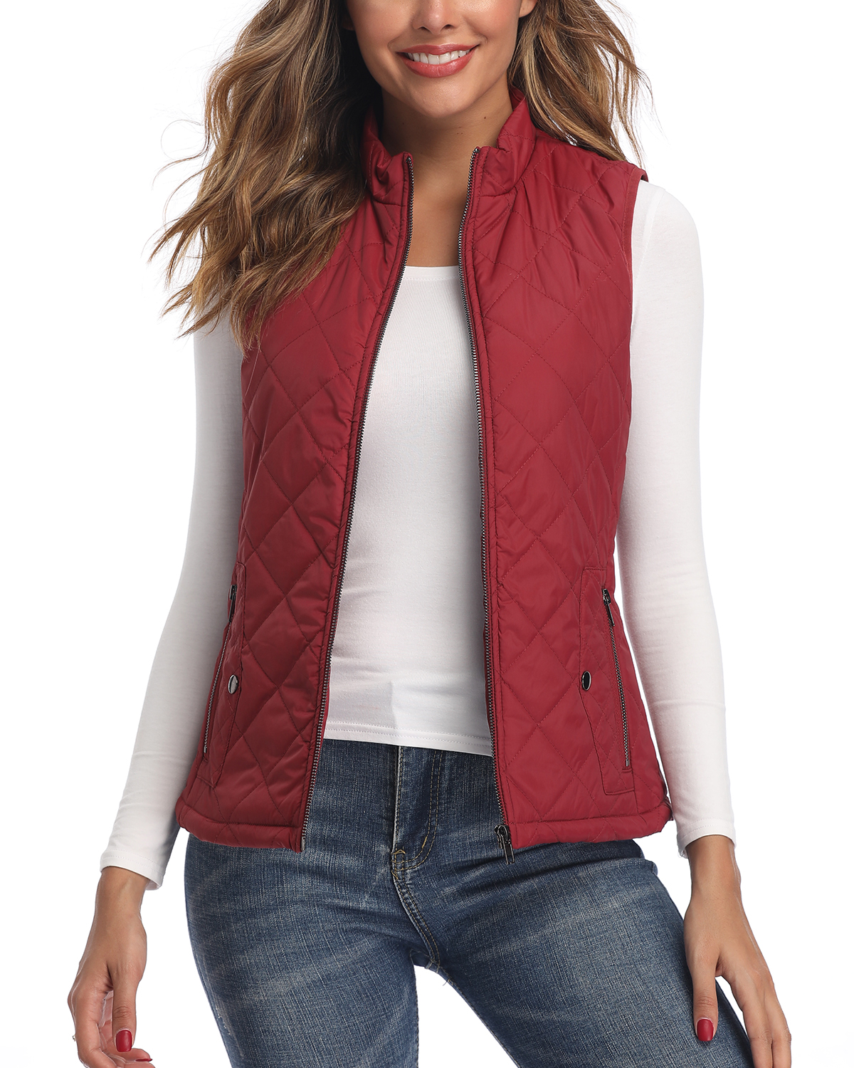 LONGKING Women's Vest Stand Collar Lightweight Zip Quilted Vest for Women