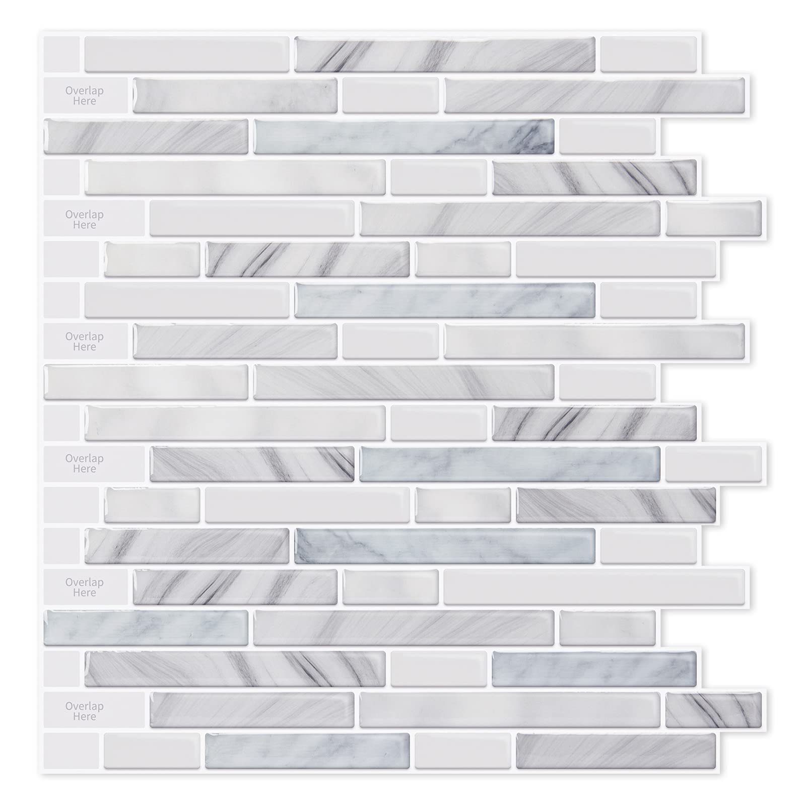 Self-Adhesive Kitchen Backsplash, Marble Look Decorative Tiles (10 Tiles)